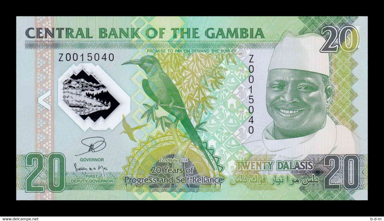 Gambia 20 Dalasis Commemorative 2014 Pick 30r Serie Z Replacement Polymer SC UNC - Gambie