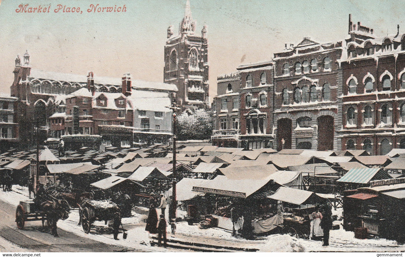 NORWICH MARKET PLACE - SNOW SCENE - Norwich