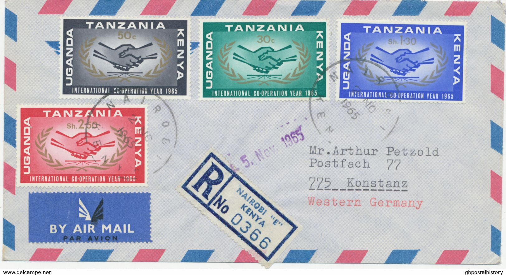 KENYA UGANDA TANZANIA 1965, International Co-operation Year (I.C.Y.) Complete On Superb Registered Airmail Cover - Kenya, Uganda & Tanzania