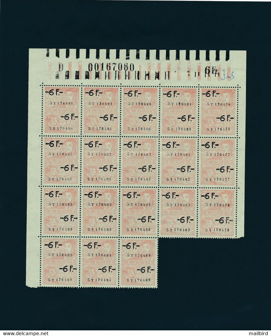 Belgique Timbre Fiscal / Fiscaal Zegel Belgie - Low Serial Number - 6F - Half Sheet - Stamps