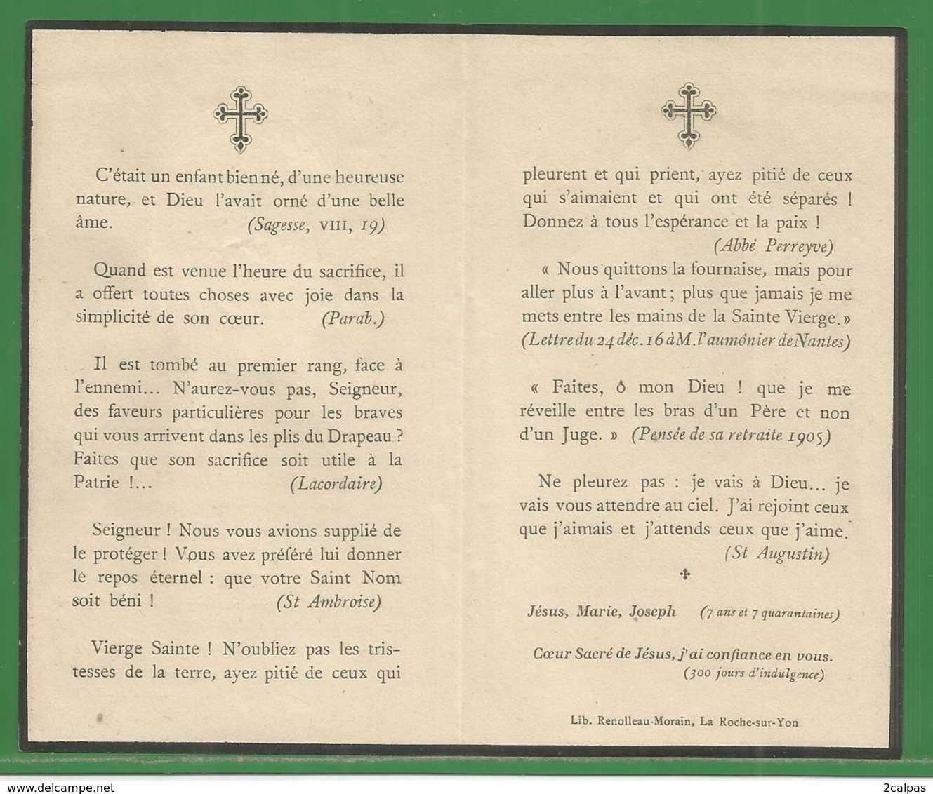 Souvenir Mortuaire Avec Photo : Mort Pour La France A Verdun En 1916 - Eugène Poiron De La Bernardière Vendée Guerre - Santini