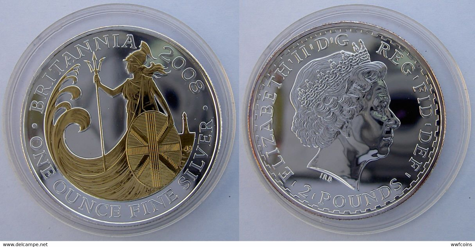 GREAT BRITAIN 2 P 2008 UNITED KINGDOM ARGENTO+ORO SILVER ONE OZ OF FINE SILVER WEIGHT 32,54g TITOLO 0,958 CONSERVAZIONE - Altri & Non Classificati