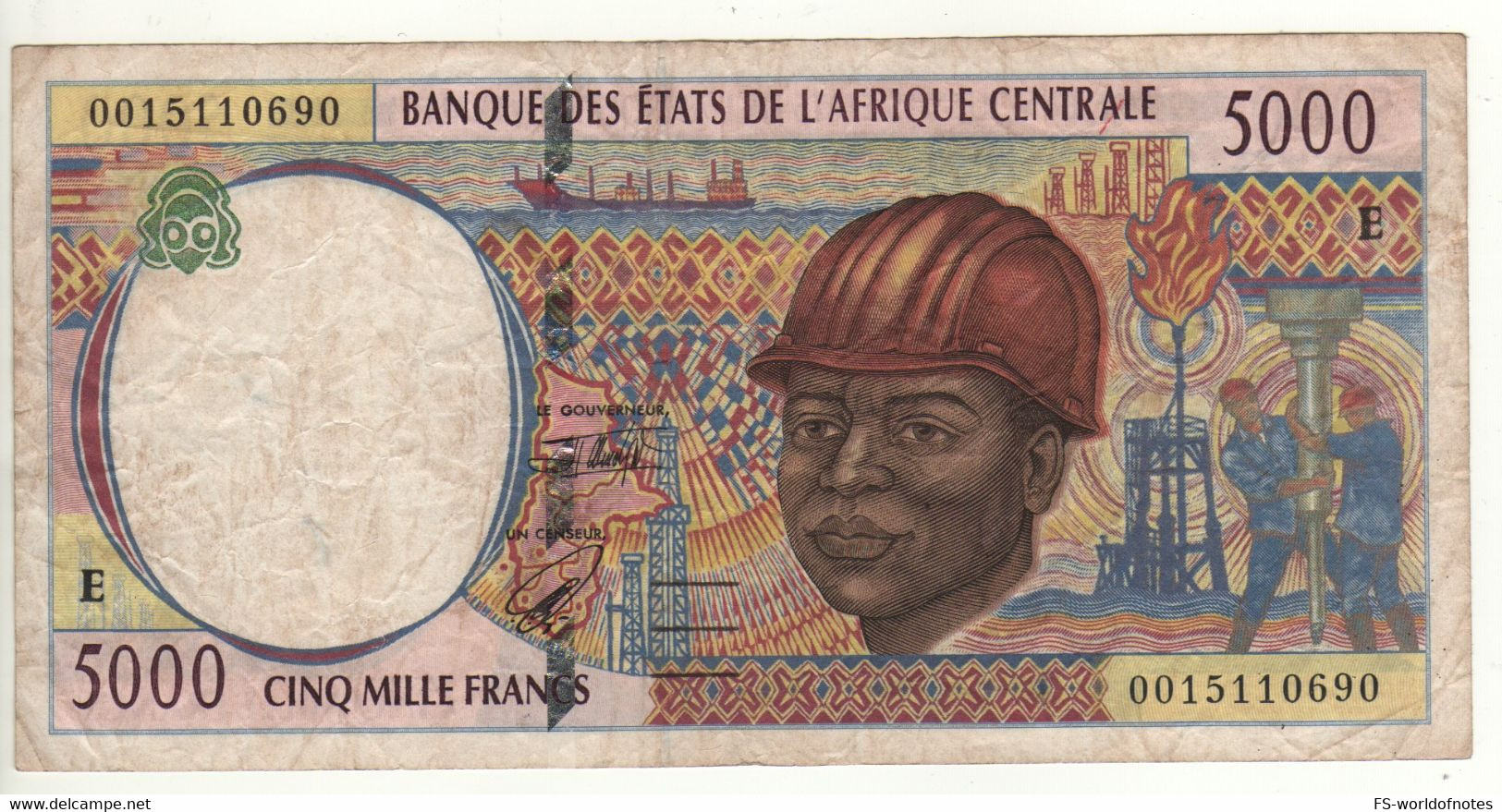CAMEROON  5'000 Fr  (Central African States  P204Ef  Dated  2000)  (Oil-rigs Workers+ Cotton Picking At Back)  UNC - Cameroun