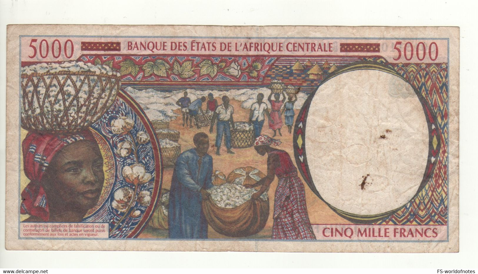 CAMEROON  5'000 Fr  (Central African States  P204Ef  Dated  2000)  (Oil-rigs Workers+ Cotton Picking At Back)  UNC - Cameroun