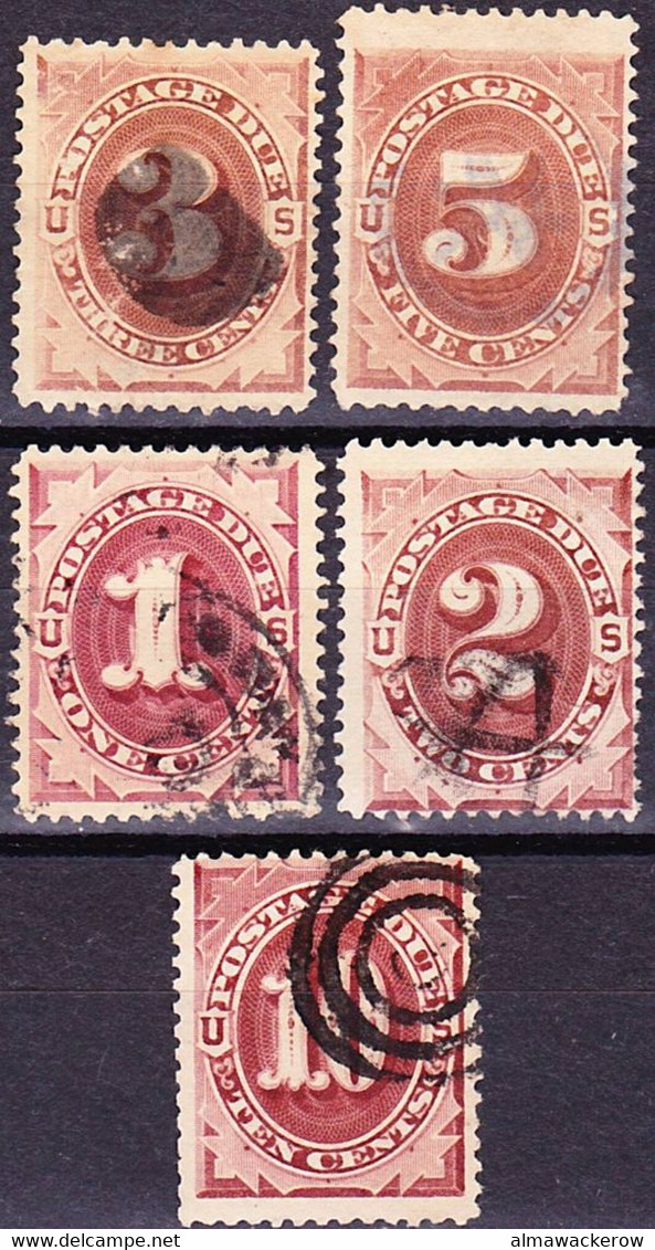 USA 1879-1889 Lot Of Postage Due Stamps Mi 3c, 4a, 1b, 2b, 5b Used O - Segnatasse