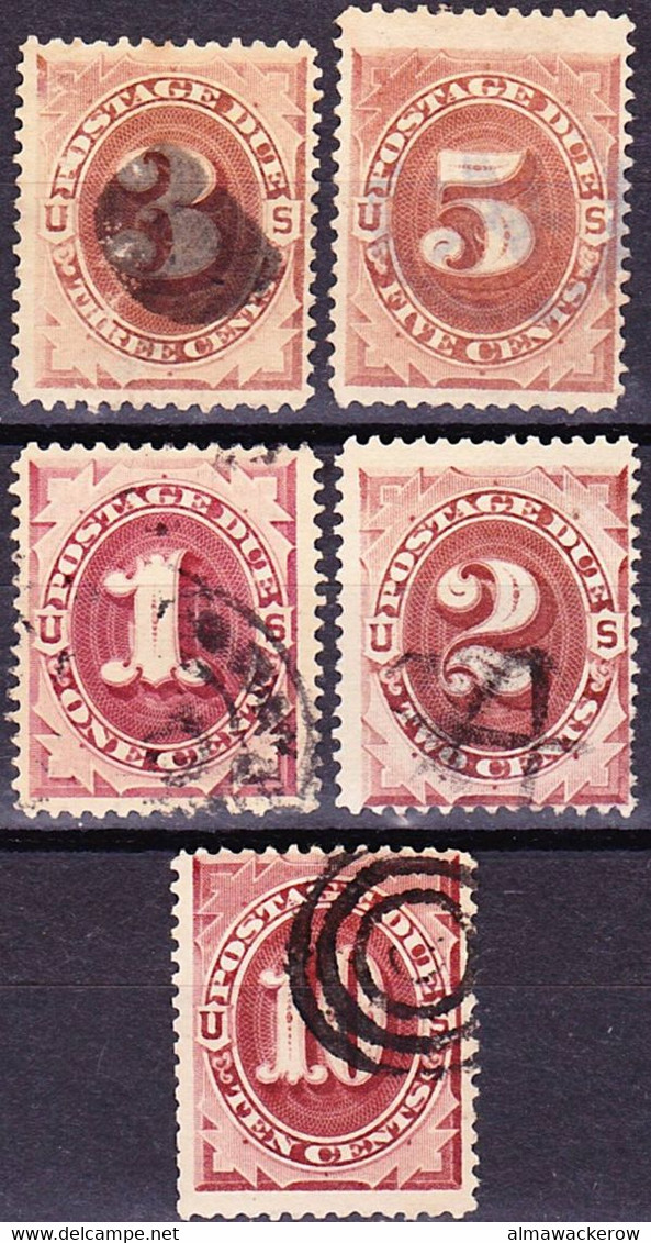 USA 1879-1889 Lot Of Postage Due Stamps Mi 3c, 4a, 1b, 2b, 5b Used O - Franqueo