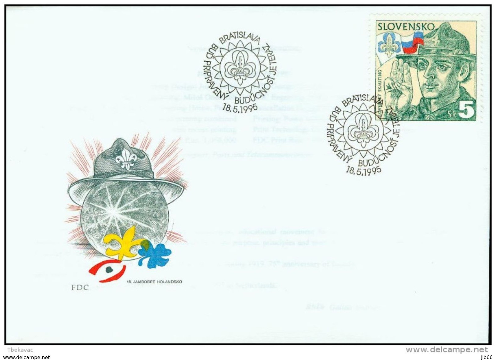 FDC 67 SLOVAQUIE 1995 Mi 228 Yv 190 Scoutisme Salut Scout / Skauting - FDC