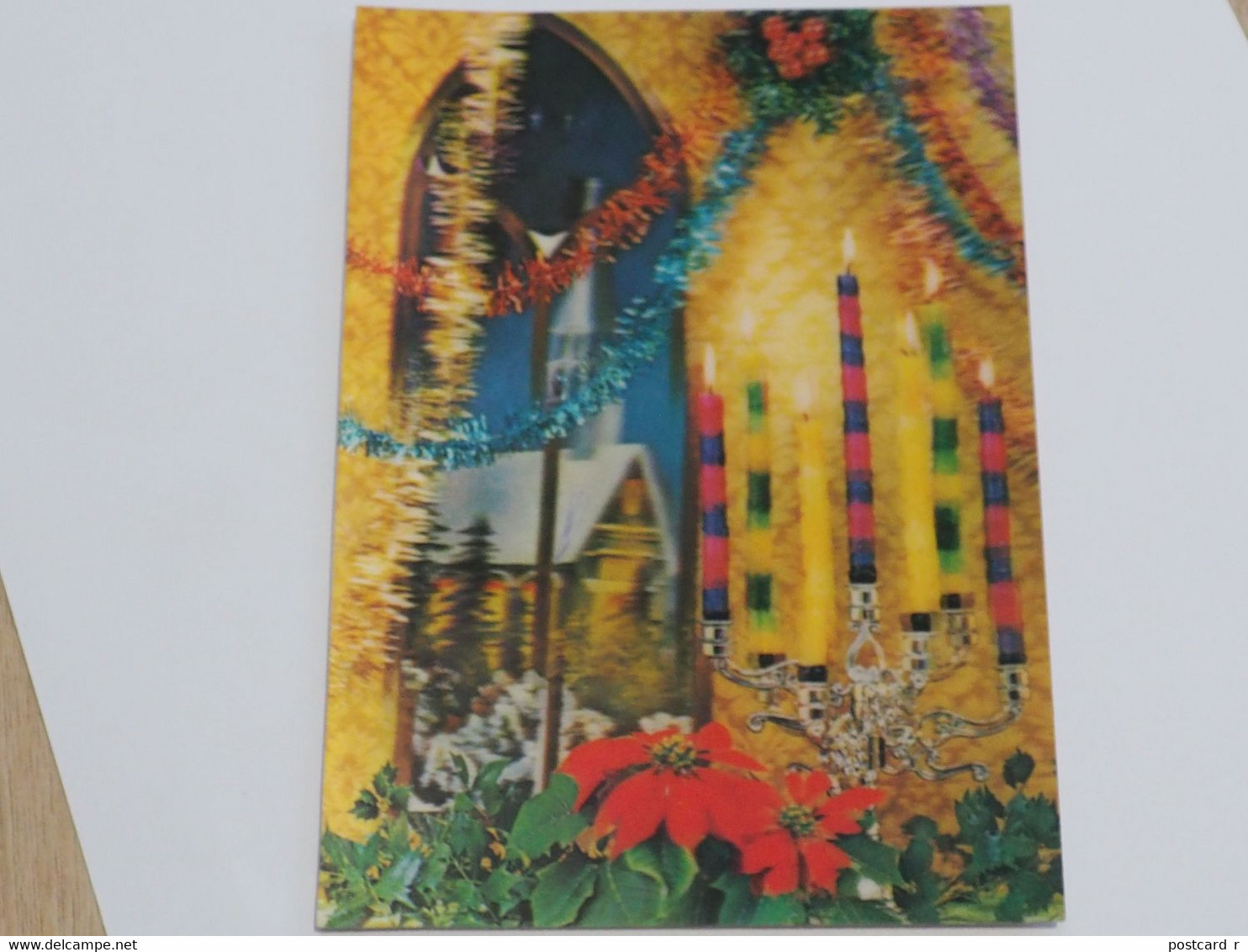 3d 3 D Lenticular Stereo Postcard Christmas Candles 1978   A 215 - Stereoscopische Kaarten