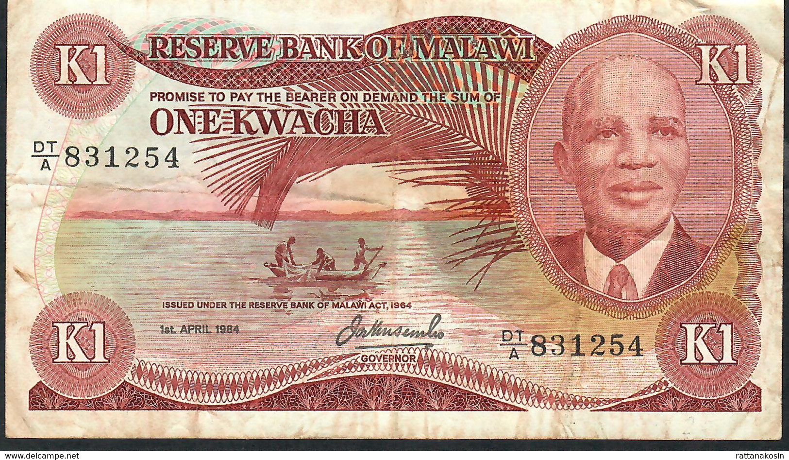 MALAWI P14g 1 KWACHA 1.4.1984 #DT/A F-aVF NO P.h. - Malawi