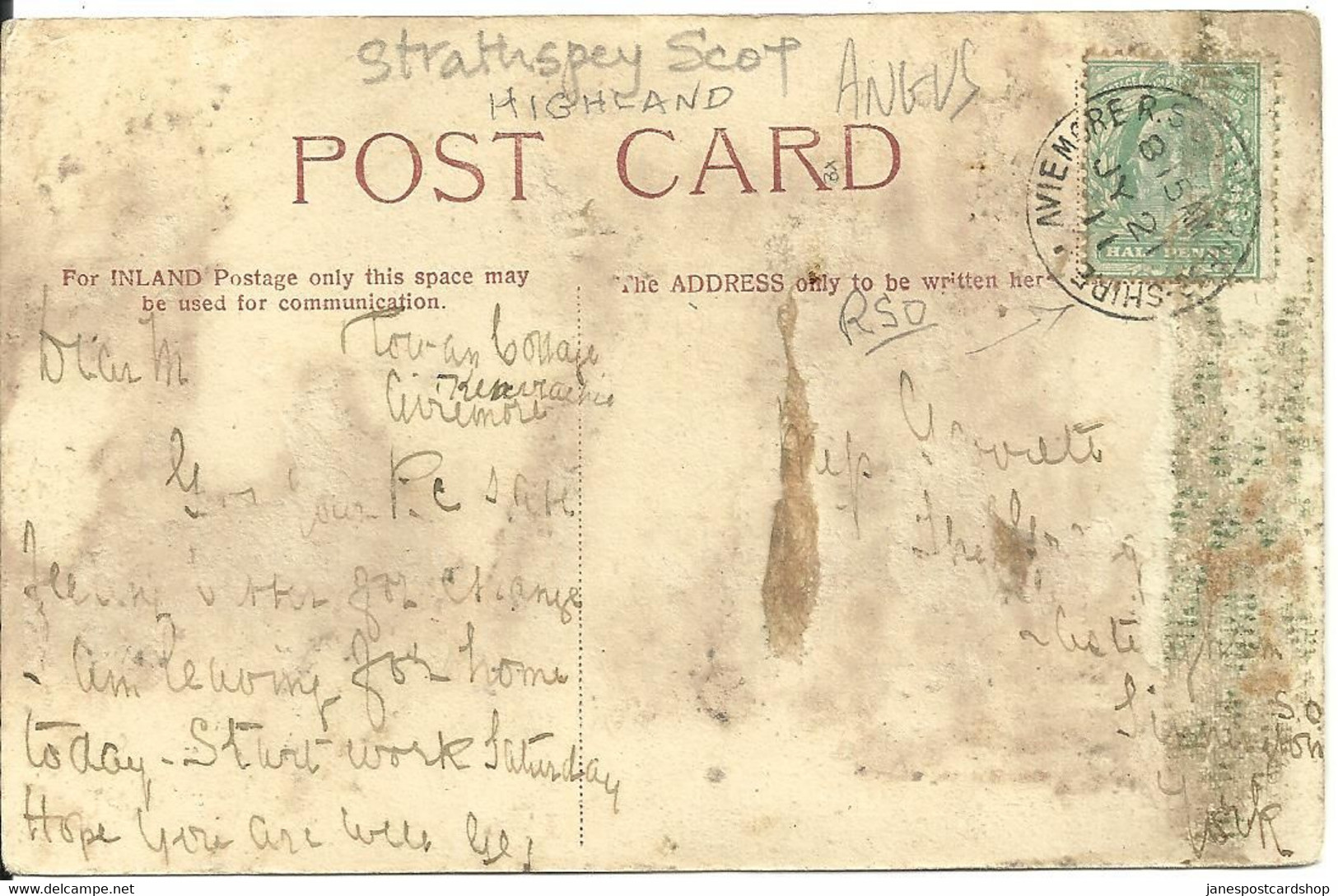 KINCHURDY LOCH - ANGUS - HIGHLANDS WITH AVIEMORE R.S.O.POSTMARK -SCOTLAND - Angus