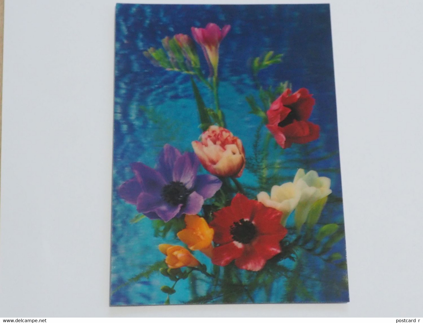 3d 3 D Lenticular Stereo Postcard Flowers 1979  A 215 - Stereoscope Cards