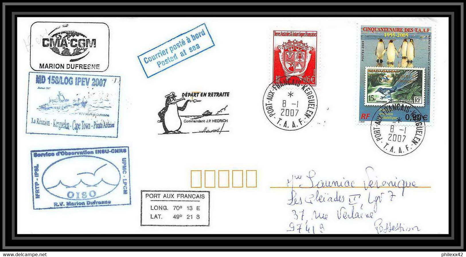 2650 ANTARCTIC Terres Australes TAAF Lettre Cover Dufresne 2 Md 158 Kerguelen 8/11/2007 N°430 - Briefe U. Dokumente