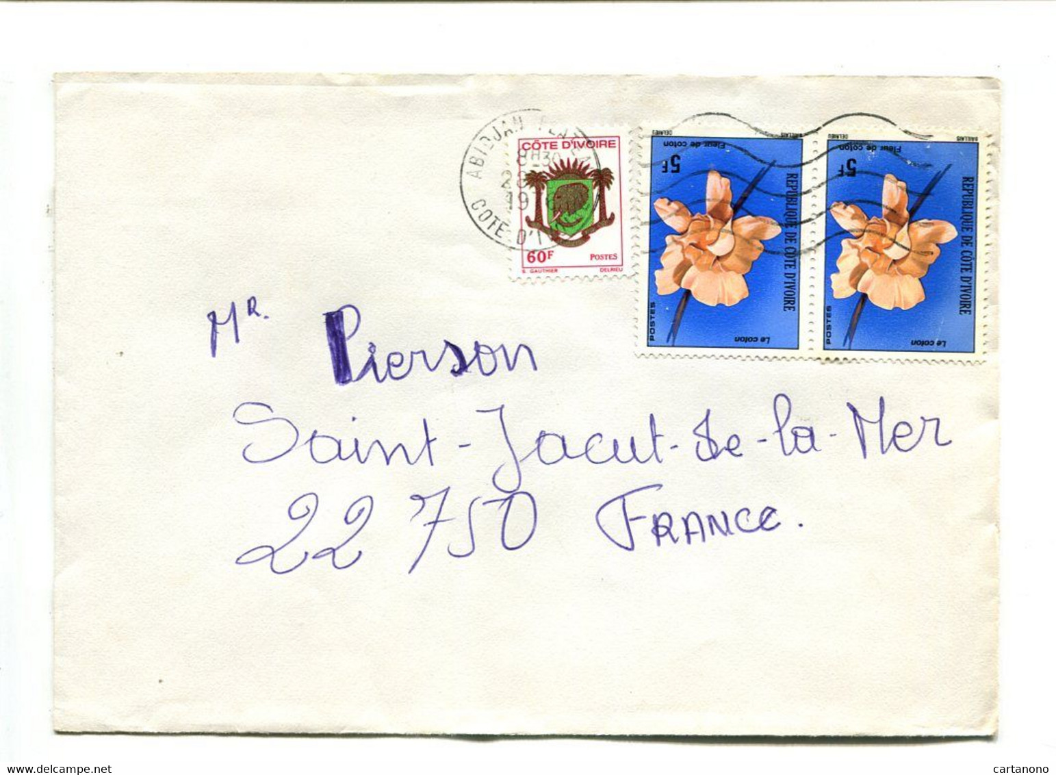 COTE D'IVOIRE 1976 - Affranchissement Sur Lettre  - Fleurs Coton - Côte D'Ivoire (1960-...)