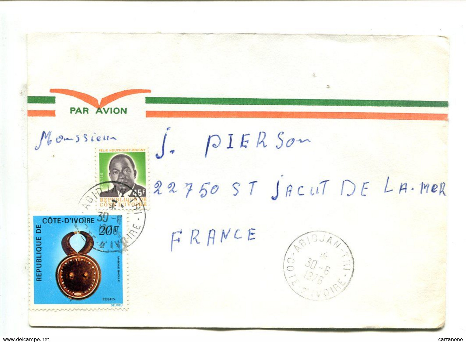 COTE D'IVOIRE Abidjan Tri 1976 - Affranchissement Sur Lettre Par Avion  - - Côte D'Ivoire (1960-...)