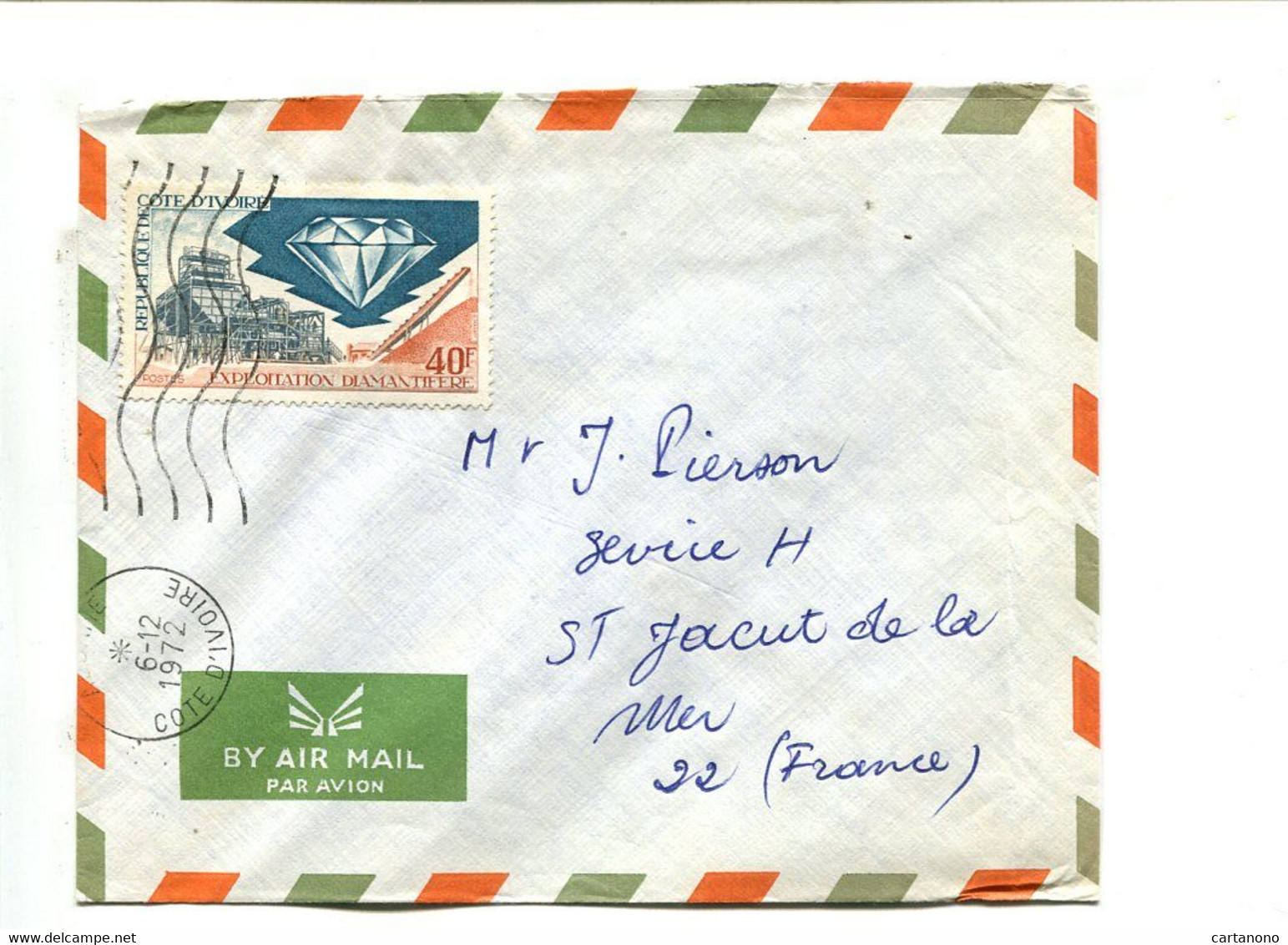 COTE D'IVOIRE 1972 - Affranchissement Seul Sur Lettre  - Mine De Diamants - Côte D'Ivoire (1960-...)