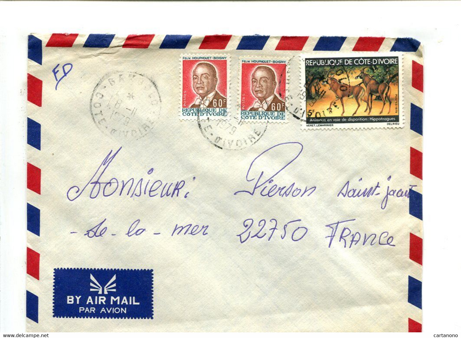 COTE D'IVOIRE 1979 - Affranchissement Sur Lettre - Animaux En Voie De Disparition Hippotragues - Ivory Coast (1960-...)