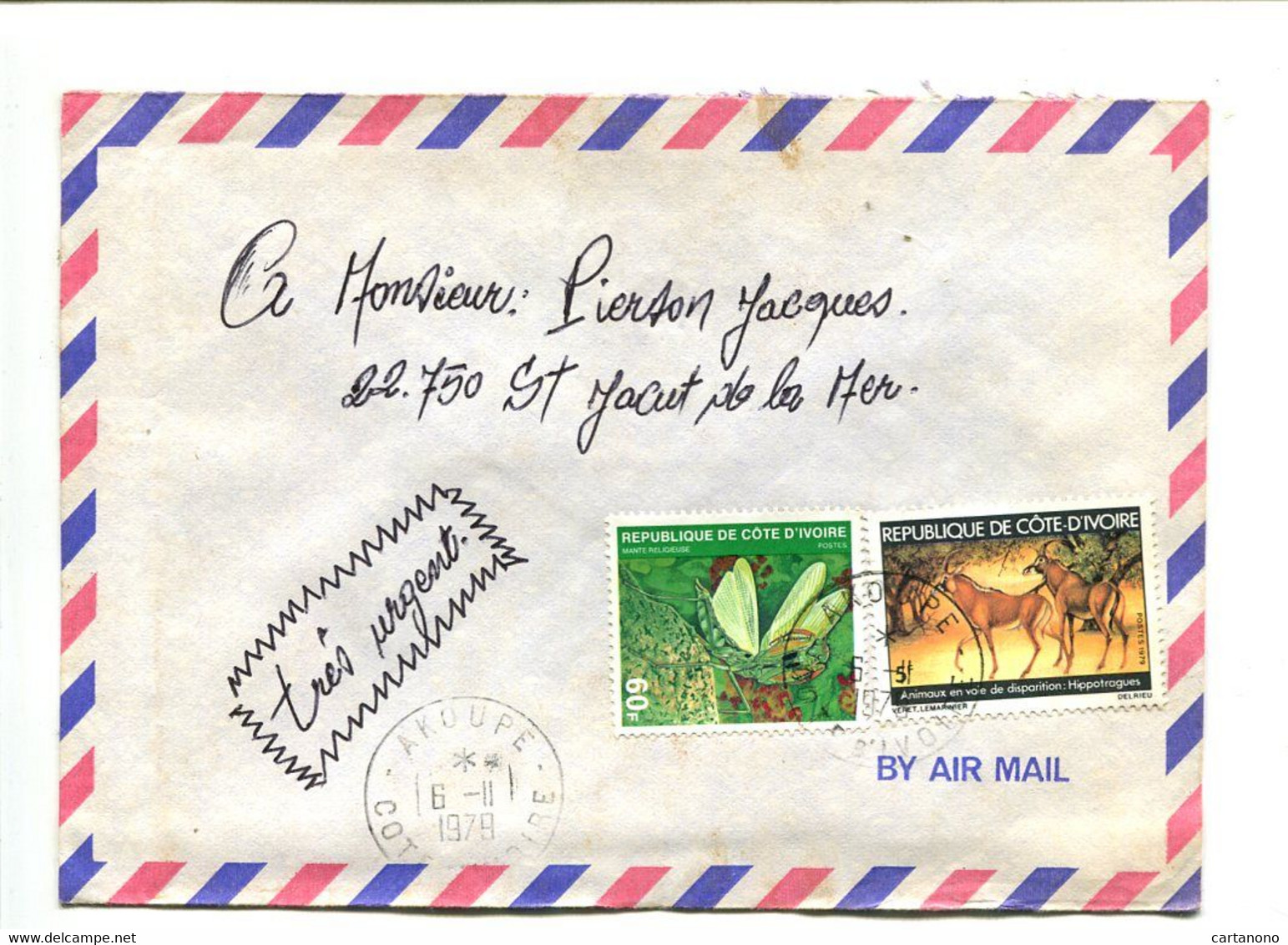 COTE D'IVOIRE Akoupe 1979 - Affranchissement Sur Lettre - Animaux - Other & Unclassified