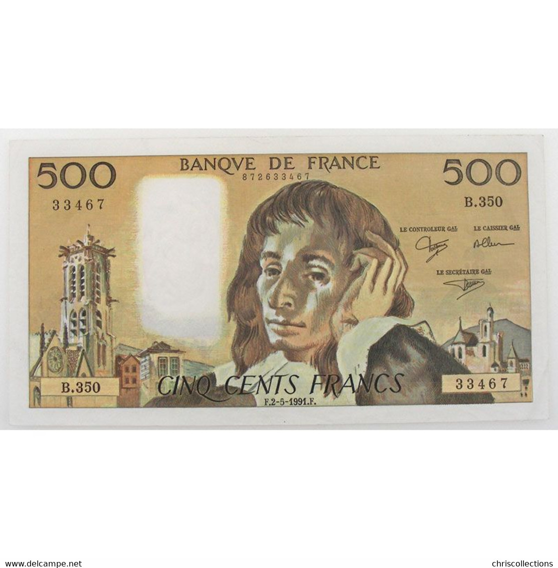 500 Francs Pascal 2.5.1991, B.350, TTB/TTB - 500 F 1968-1993 ''Pascal''