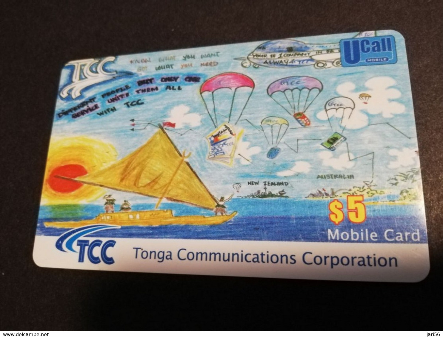 TONGA  $TS 5,-   PREPAID  TCC BOAT & PARACHUTES    **8740** - Tonga