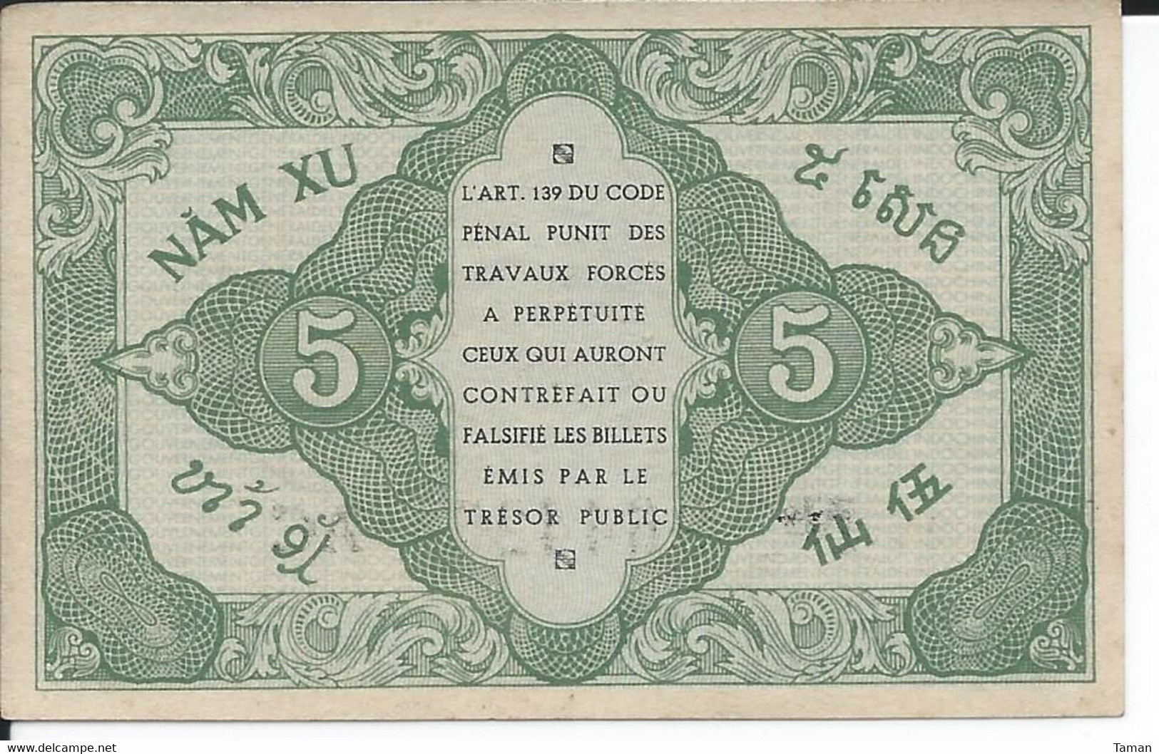 INDOCHINE  -  5 Cents Nd(1942)  -- UNC -- Indochina - Indochina