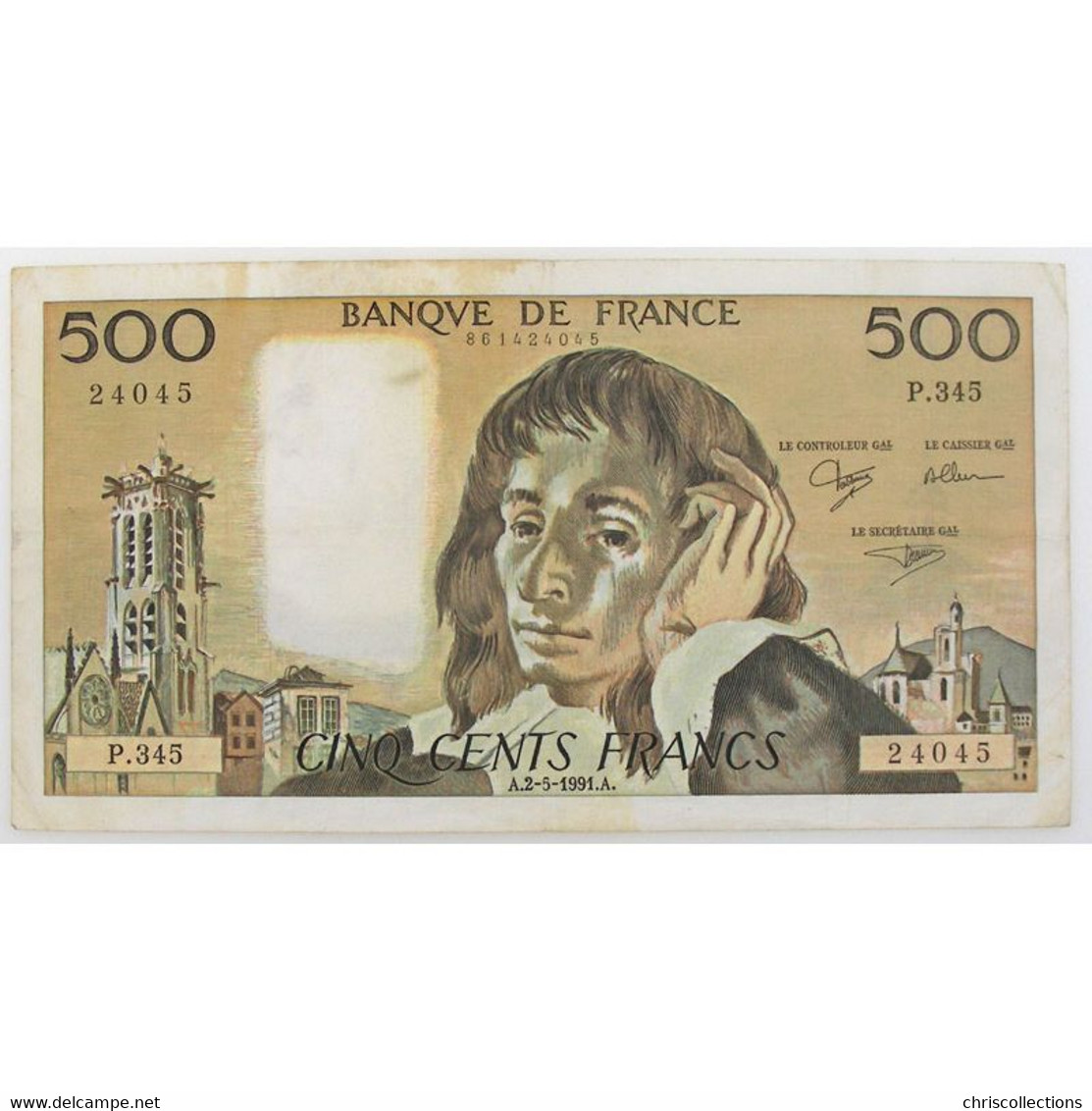 500 Francs Pascal 2.5.1991, P.345, TB - 500 F 1968-1993 ''Pascal''