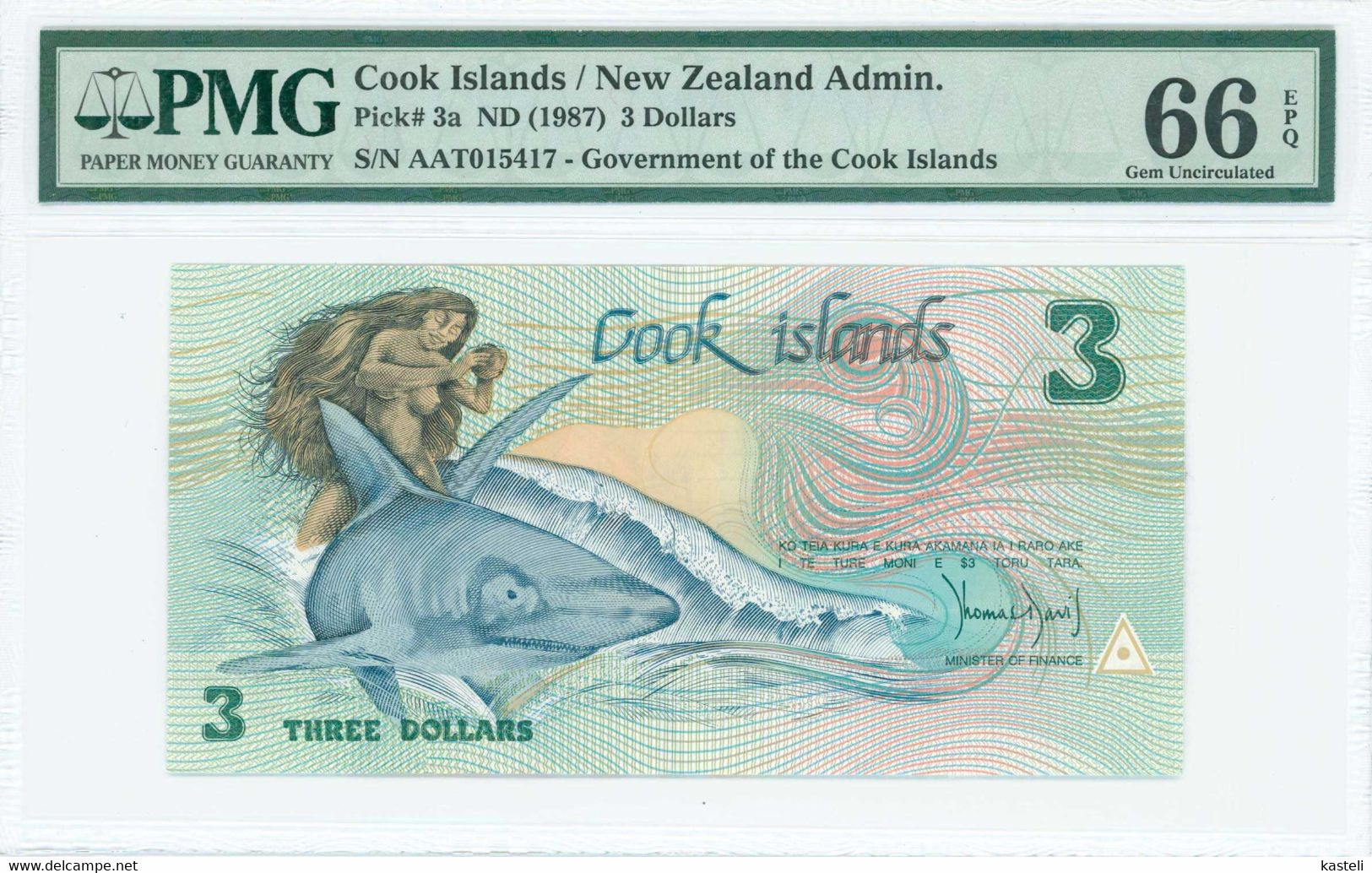 COOK ISLANDS: 3 Dollars (ND 1987) - Islas Cook