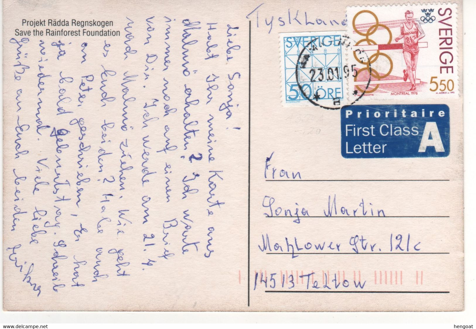 Timbre , Stamp " Jeux Olympiques Montréal 1976 , Course De Haies "  Sur CP , Carte , Postcard Du 23/01/1995 - Lettres & Documents