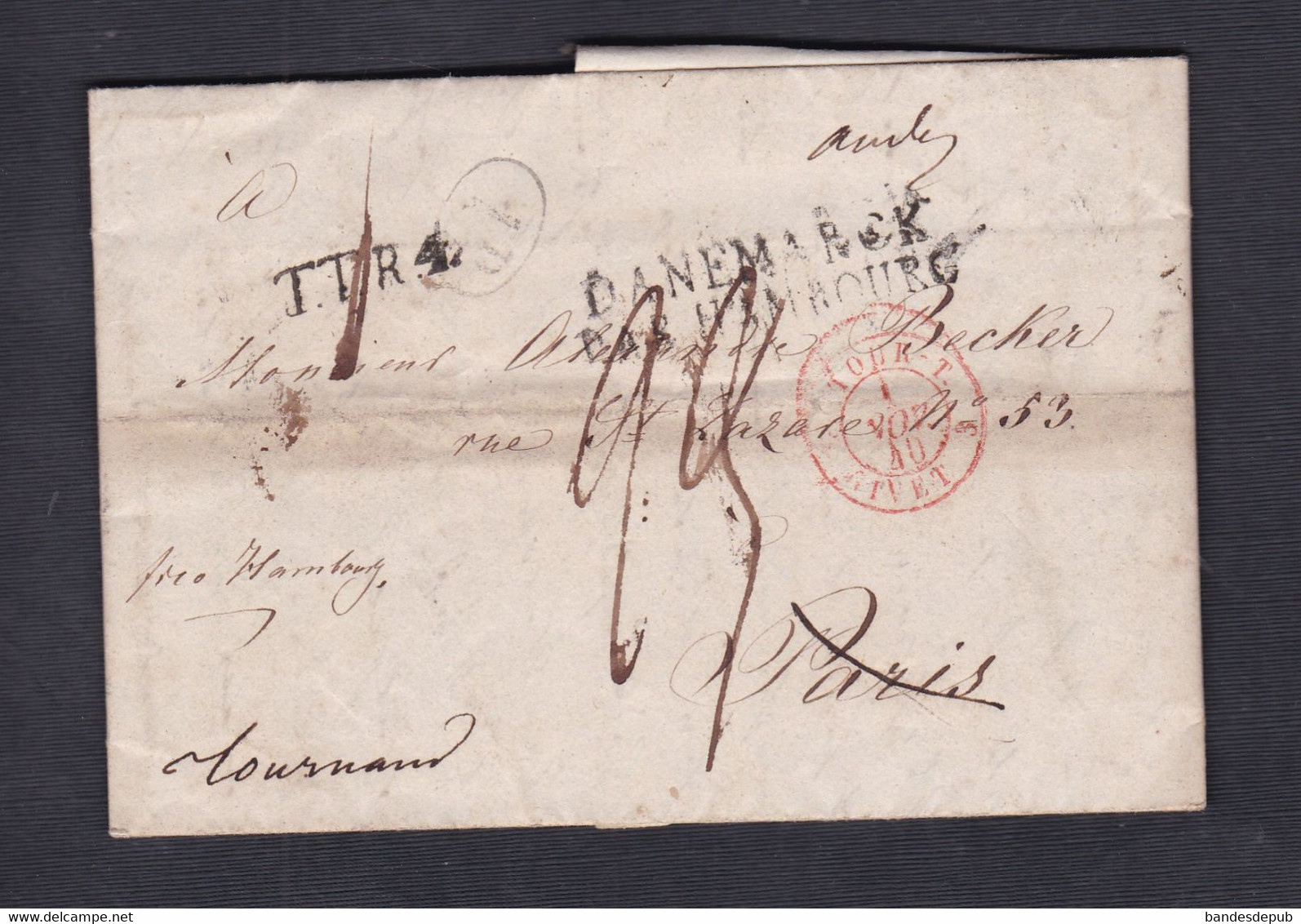 Marques Postales T.T.R.4 Danemark Par Hambourg Givet ... Pli Correspondance écrite De Horsens En 1840 Env. 216 - ...-1851 Prephilately