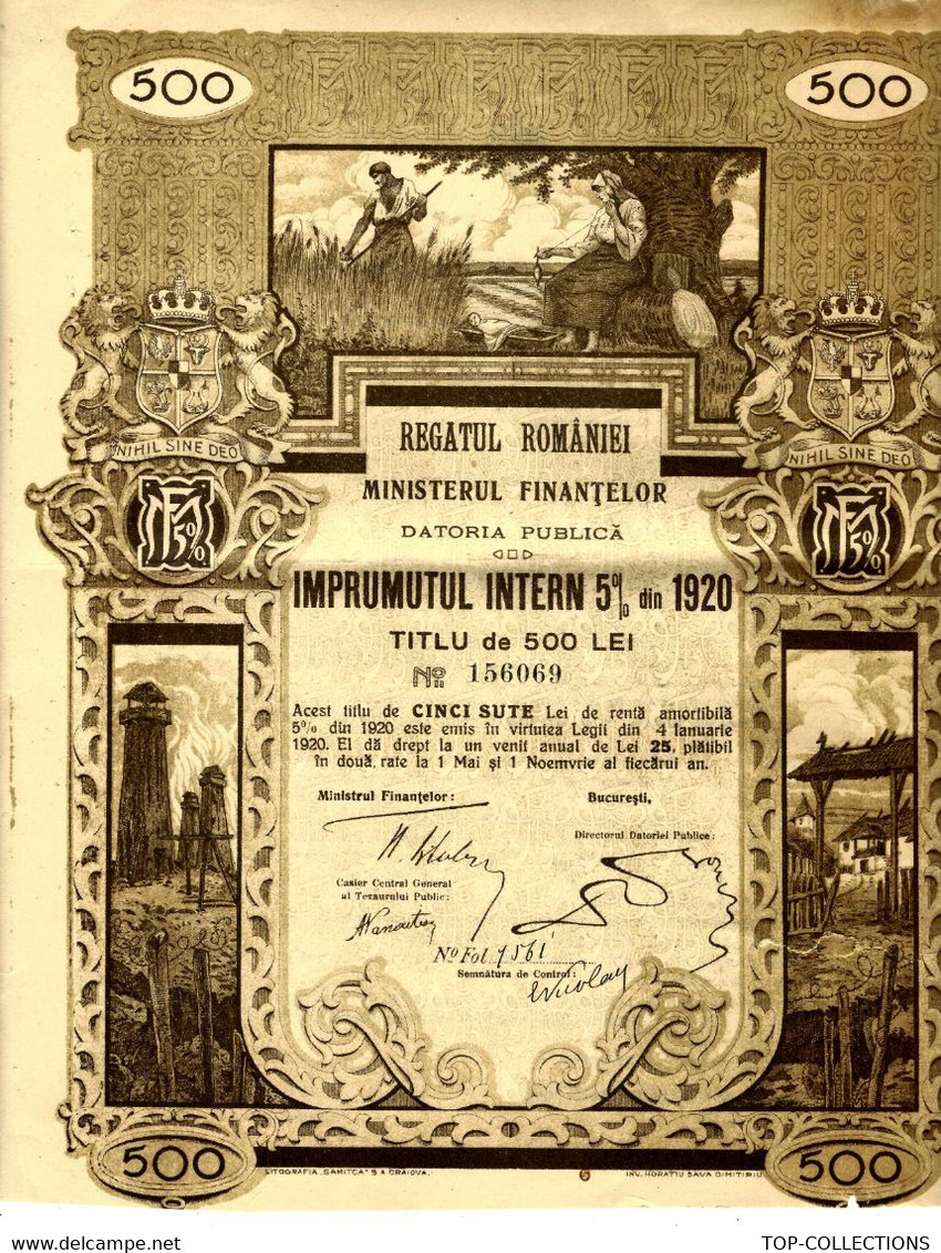 1920 Superbe !! ACTION ROUMANIE ROMANIA Bucarest REGATUL ROMANIEI IMPRUMUTUL INTERN EMPRUNT 5% VOIR SCANS - Banca & Assicurazione