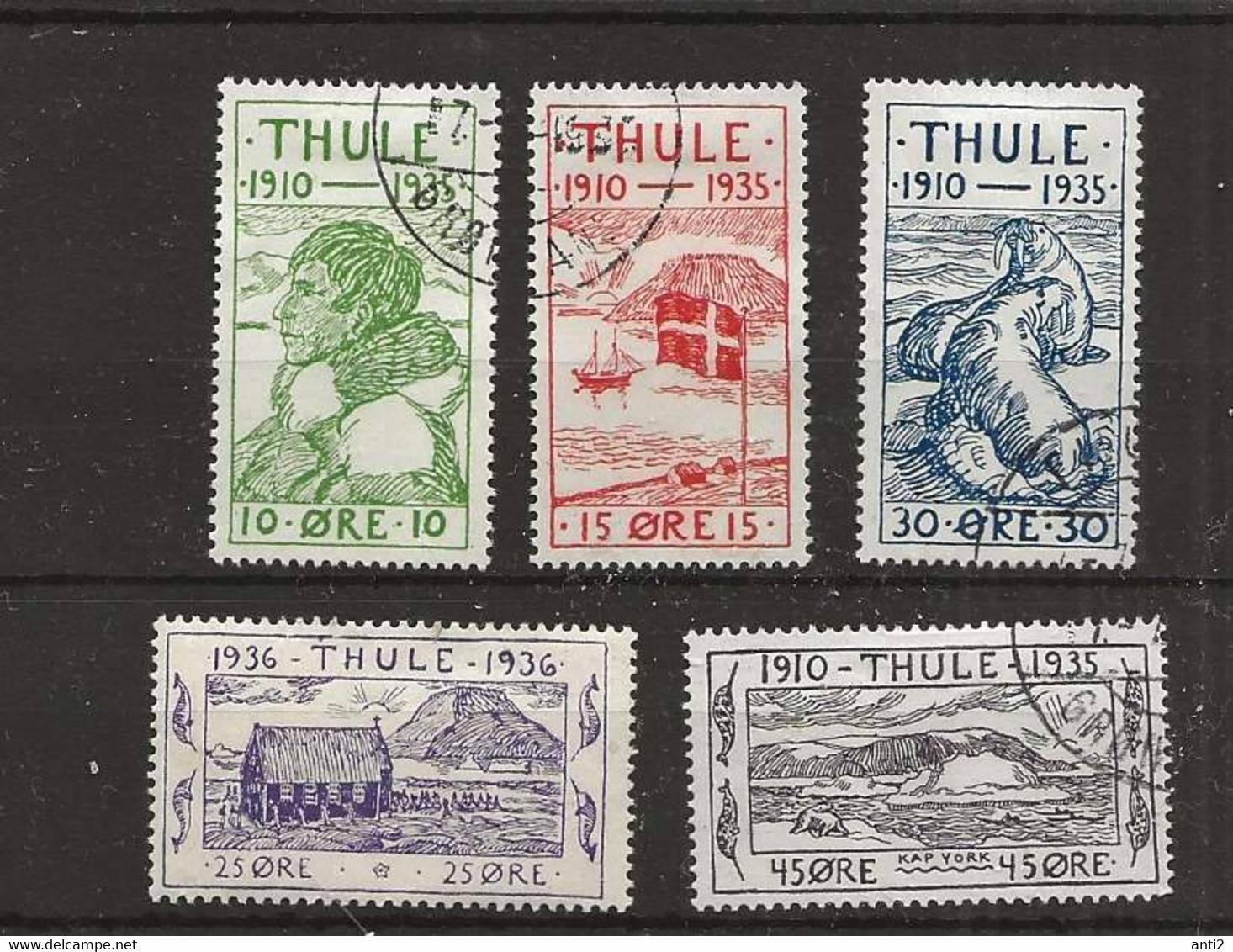 Greenland Thule 1935 25th Anniversary Of The Founding Of The Thule Settlement. Mi 1-5 Cancelled - Thule