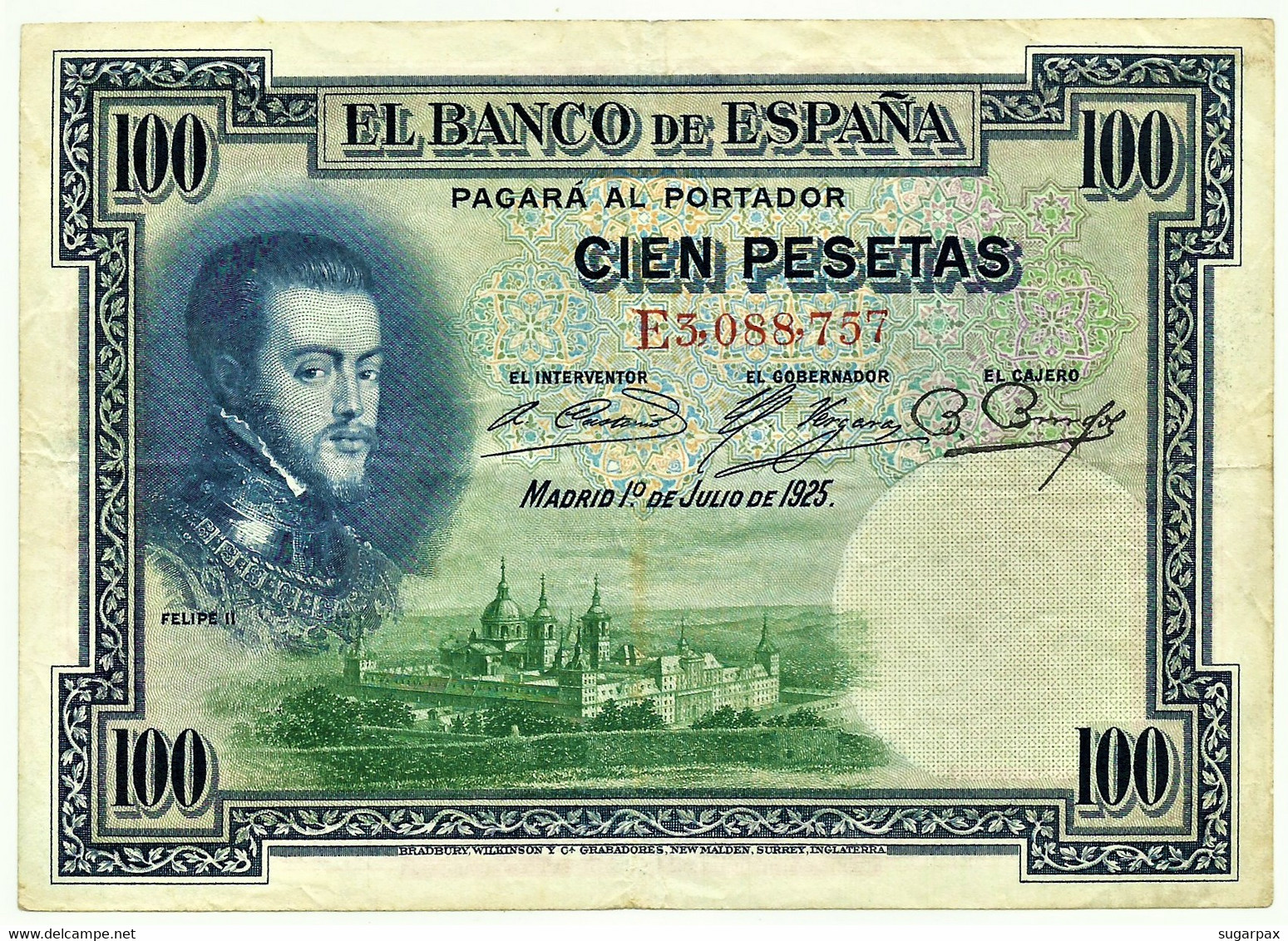 ESPAÑA - 100 Pesetas - ND 1936 ( Old Date - 01.07.1925 ) - Pick 69.c - Serie E - Filipe II - II Republica - 100 Pesetas