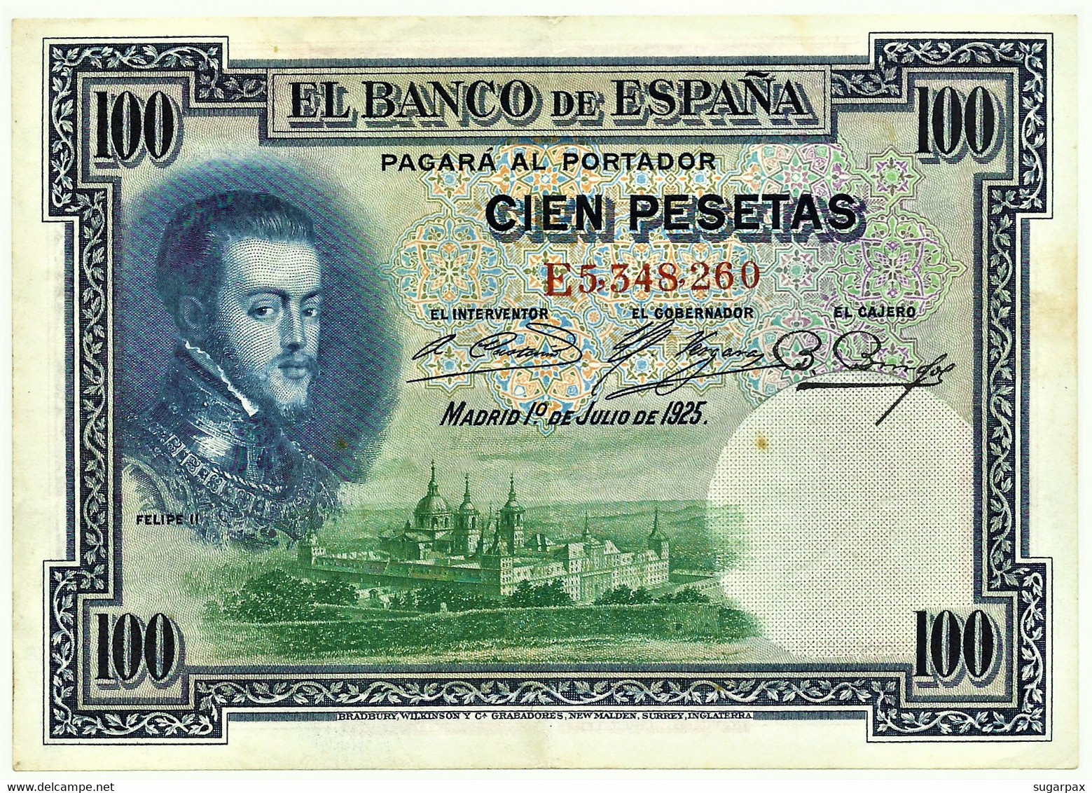 ESPAÑA - 100 Pesetas - ND 1936 ( Old Date - 01.07.1925 ) - Pick 69.c - Serie E - Filipe II - II Republica - 100 Peseten