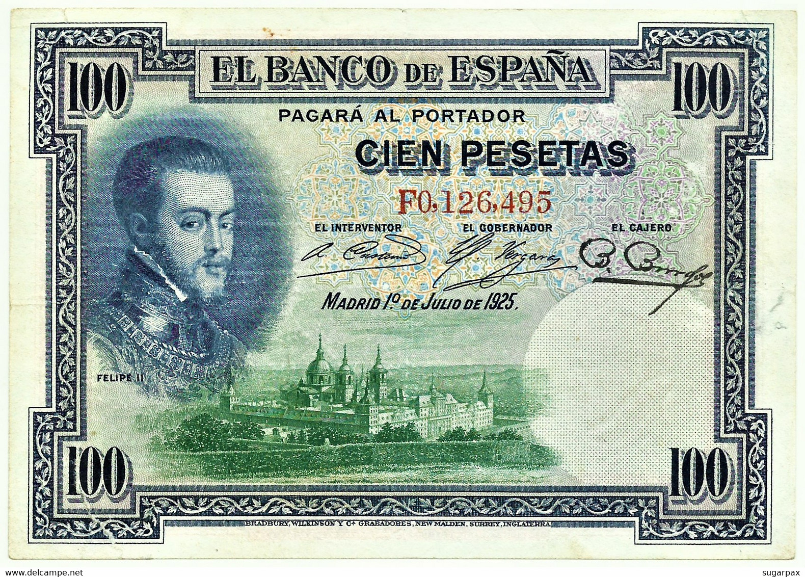 ESPAÑA - 100 Pesetas - ND 1936 ( Old Date - 01.07.1925 ) - Pick 69.c - Serie F - Filipe II - II Republica - 100 Pesetas