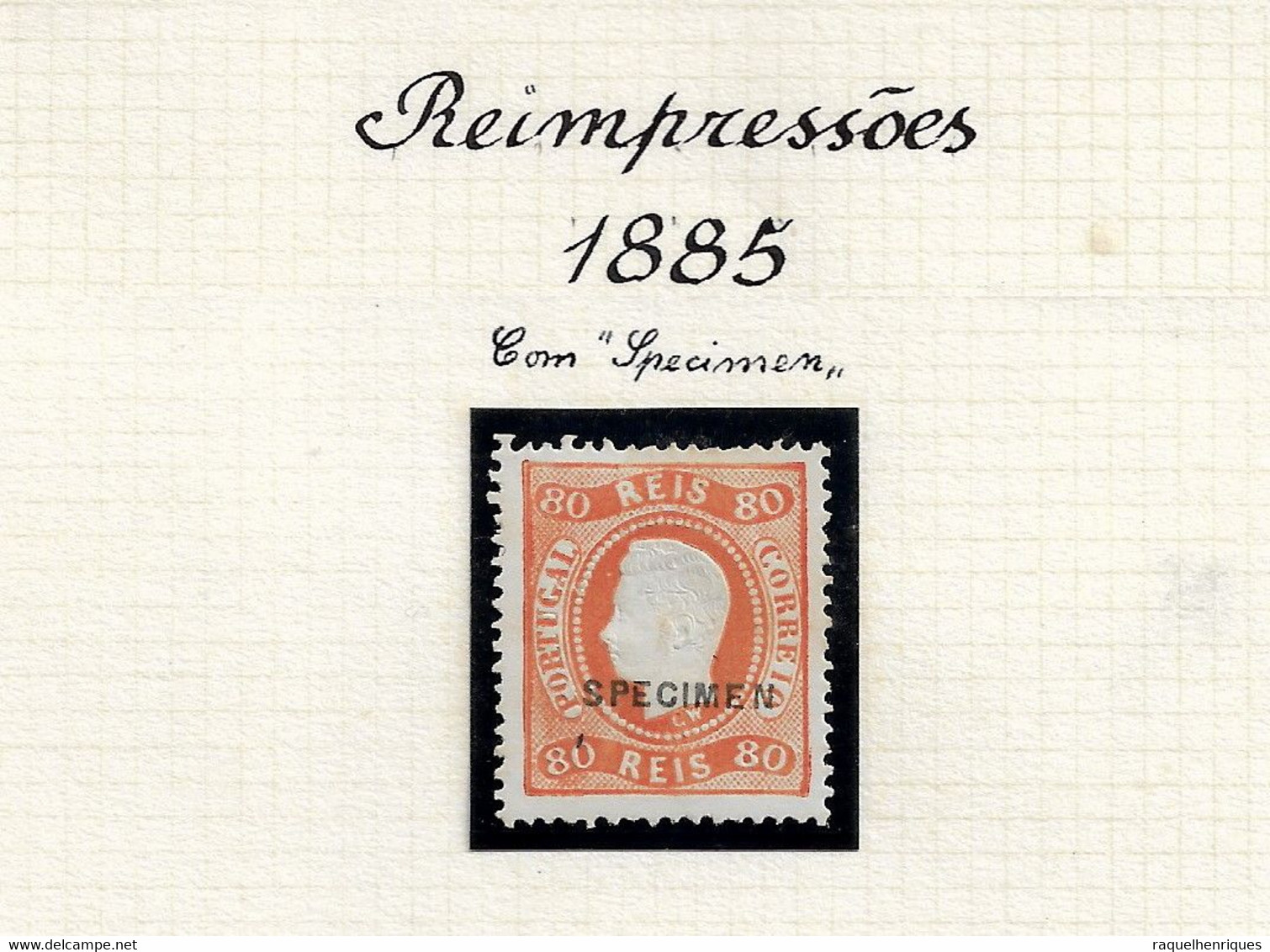 PORTUGAL - D.LUIS I FITA CURVA PERF:13½ REPRINT SPECIMEN 80 REIS 1885 MH NG (STB14-117) - Prove E Ristampe