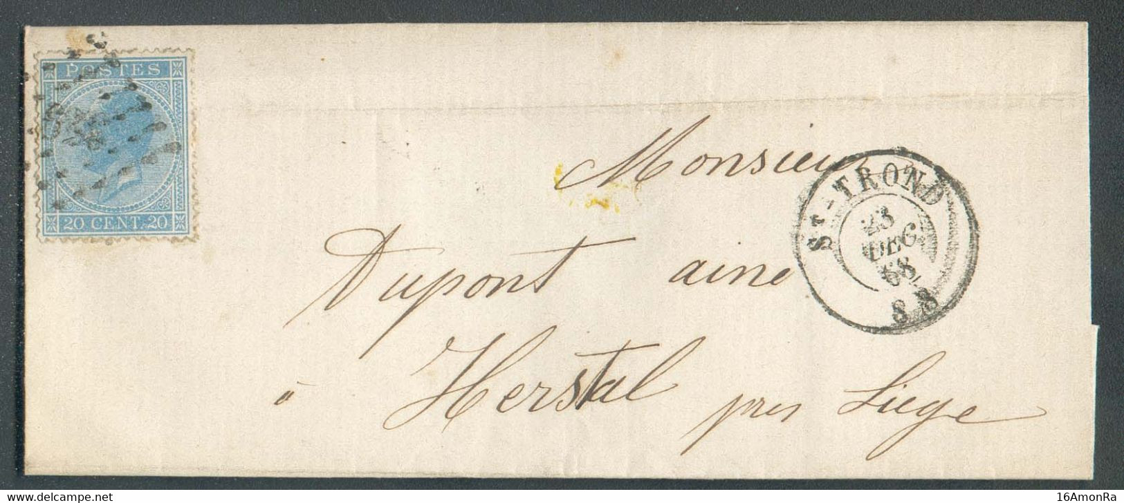 N°18 Obl. LP. Sur Lettre De ST-TROND le 23 Décembre 1868 Vers Herstal. - 19059 - 1865-1866 Linksprofil