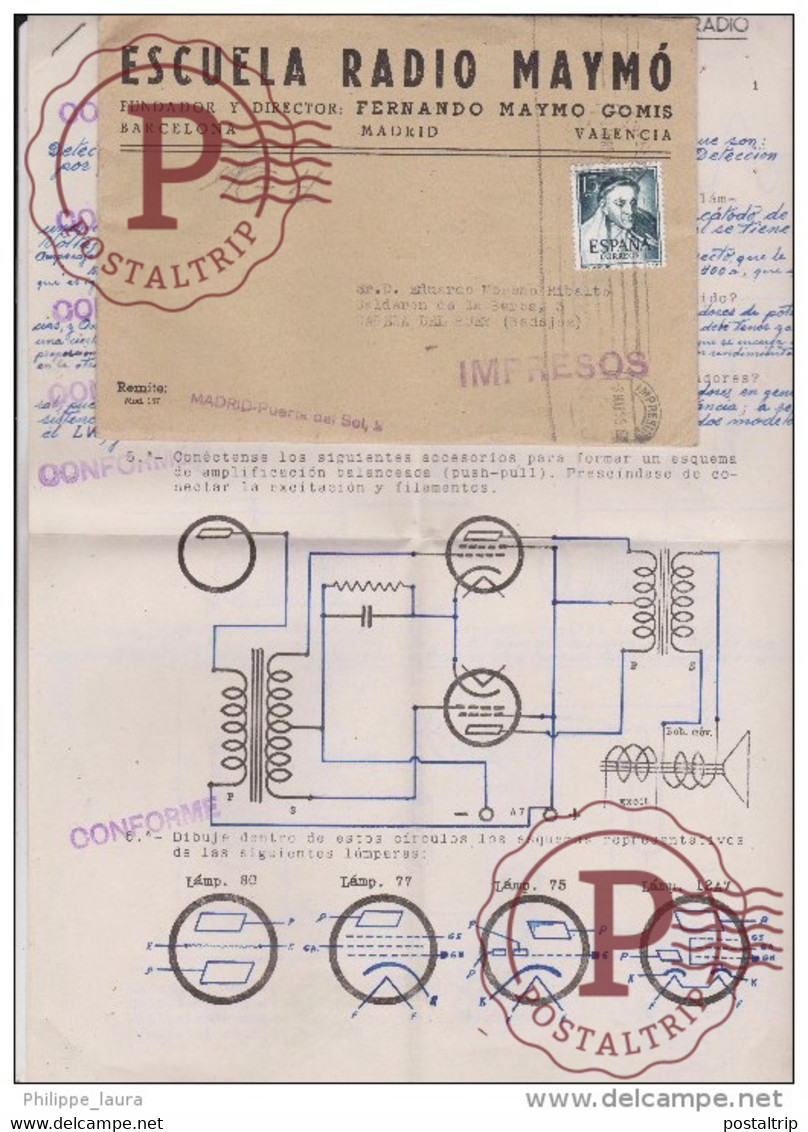 Carta 1955  + Examen Escuela Radio Maymo Fundador Fernando Maymo Gomis 1955 Diregido A Cabeza Del Buey Badajoz - Andere & Zonder Classificatie