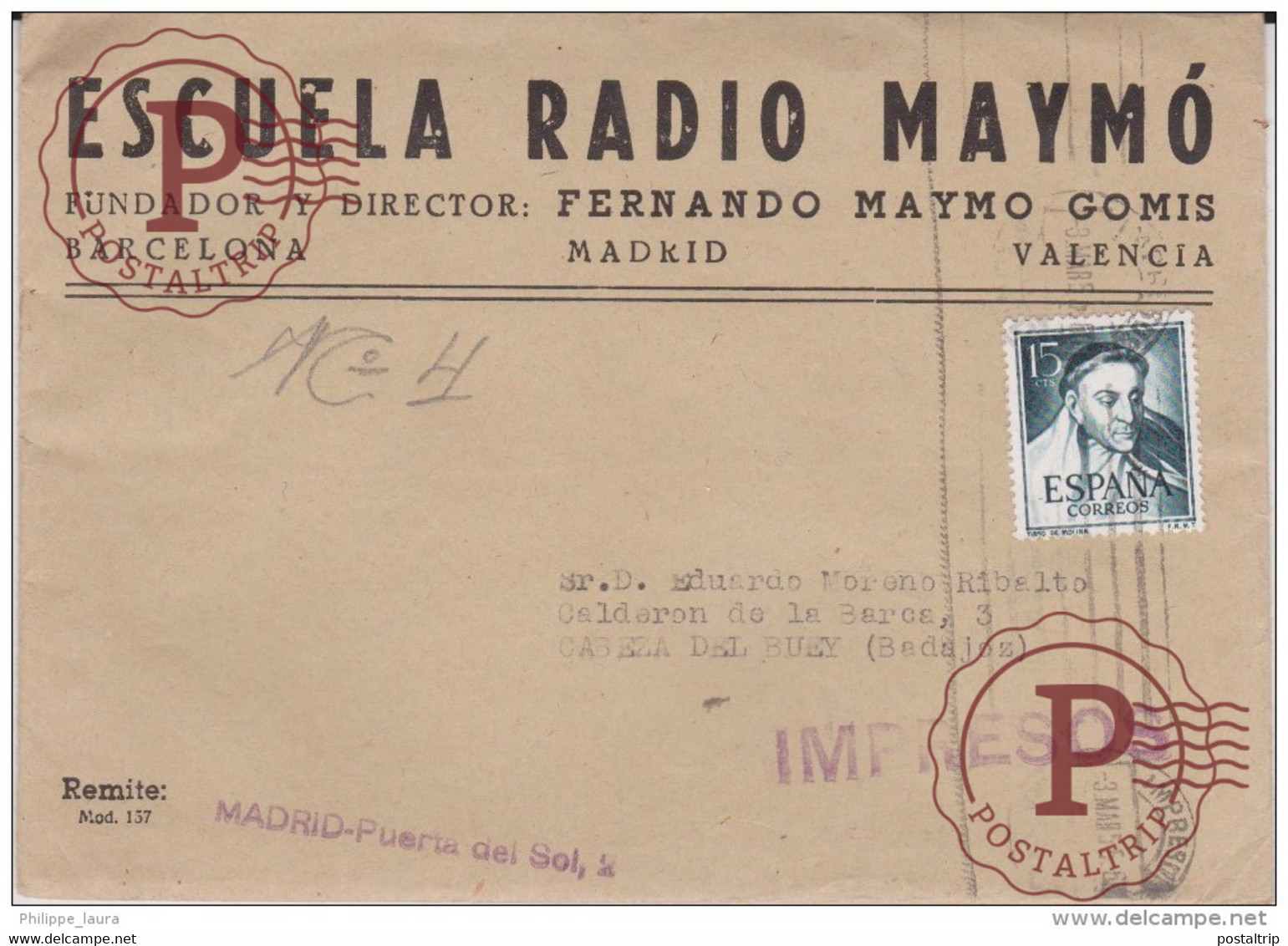 Carta 1955  + Examen Escuela Radio Maymo Fundador Fernando Maymo Gomis 1955 Diregido A Cabeza Del Buey Badajoz - Otros & Sin Clasificación