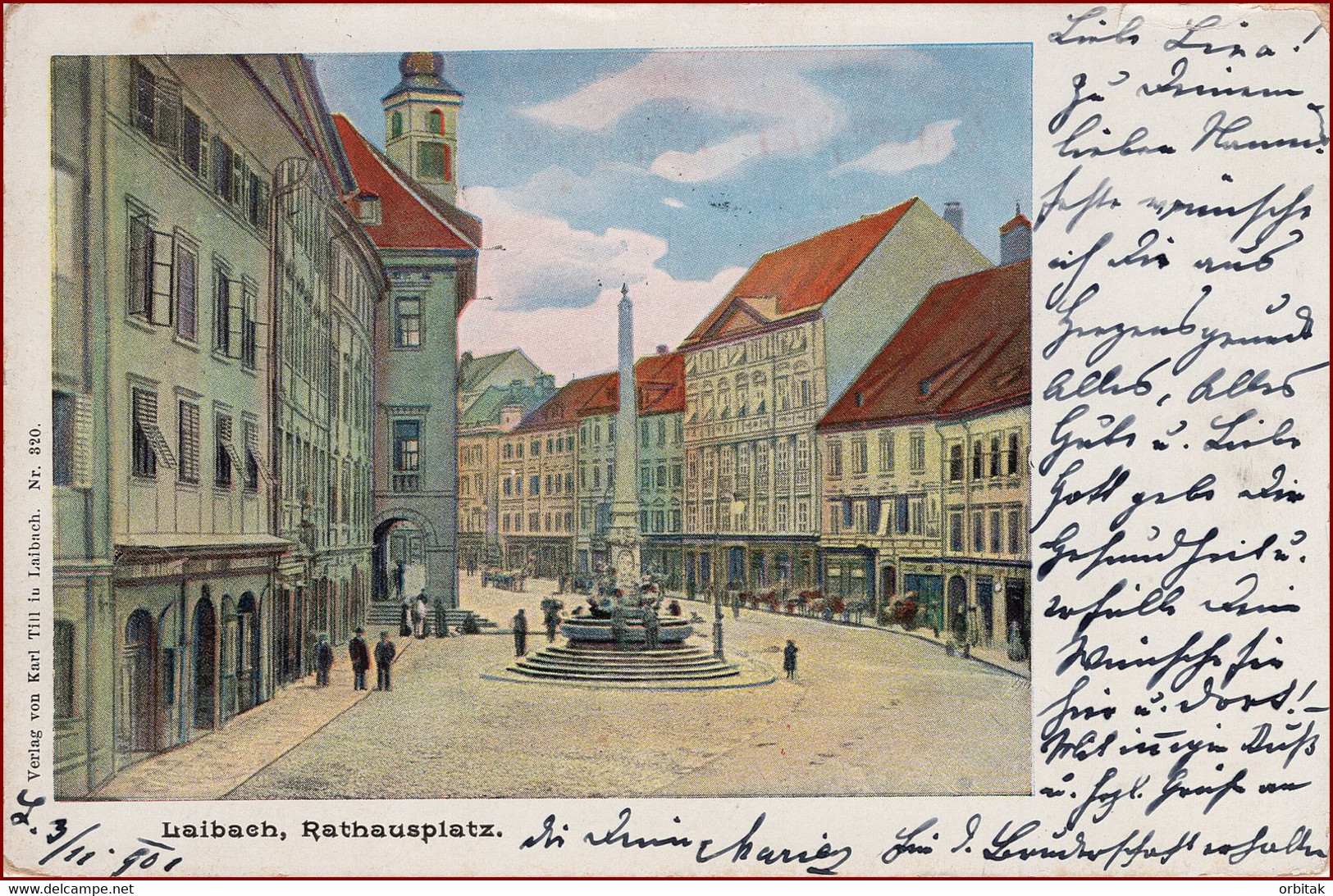 Ljubljana (Laibach) * Rathaus, Platz, Geschäfte, Denkmal * Slowenien * AK2067 - Slovenië