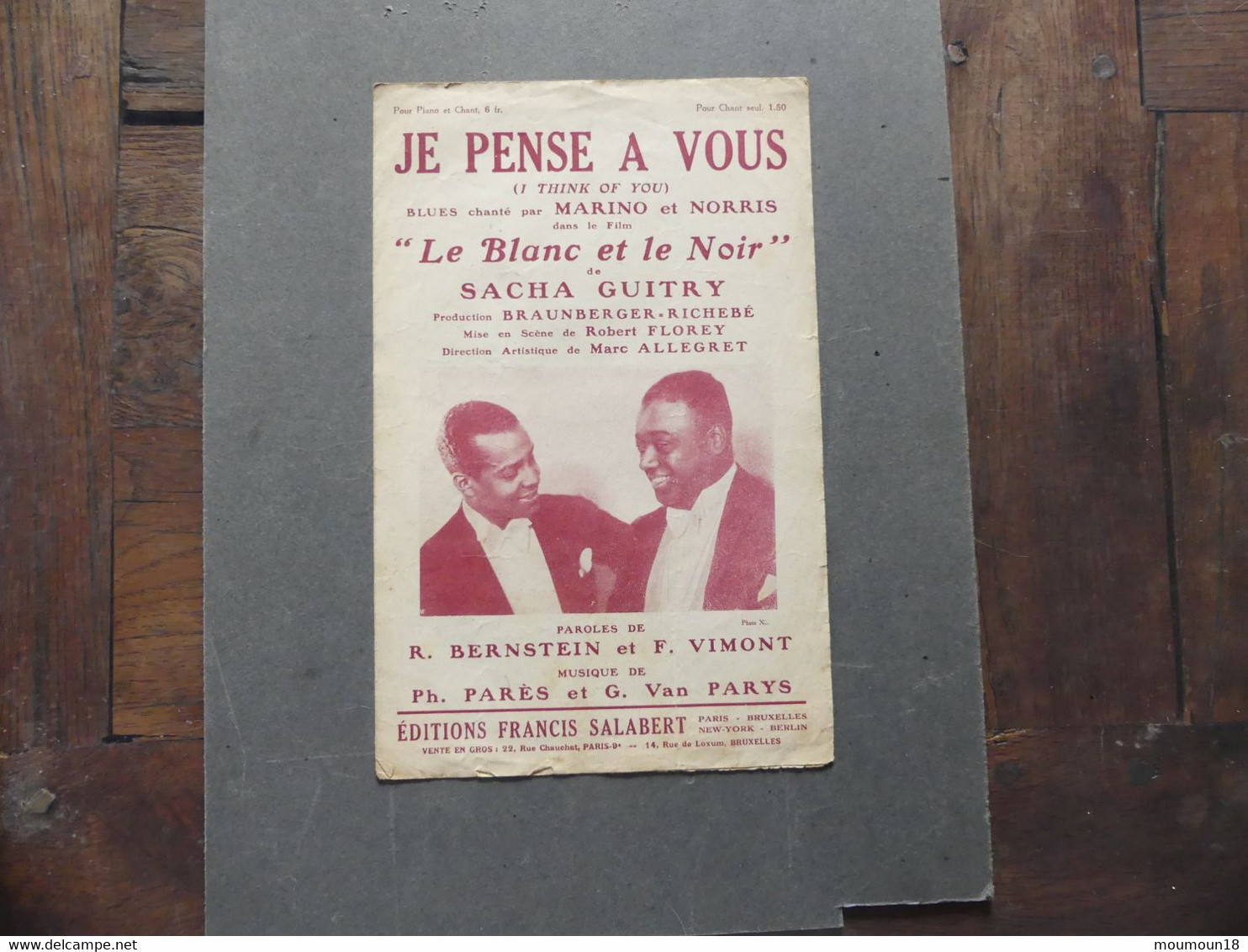 Je Pense à Vous (I Think Of You) Blues Marino Et Norris Film Le Blanc Et Le Noir Sacha Guitry - Componisten Van Filmmuziek