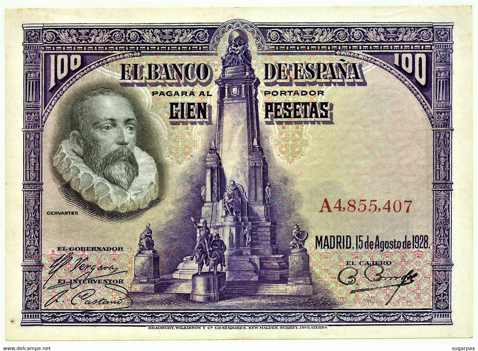 ESPAÑA - 100 Pesetas - 15.08.1928 - Pick 76.a - Serie A - Cervantes - Kingdom - 100 Pesetas