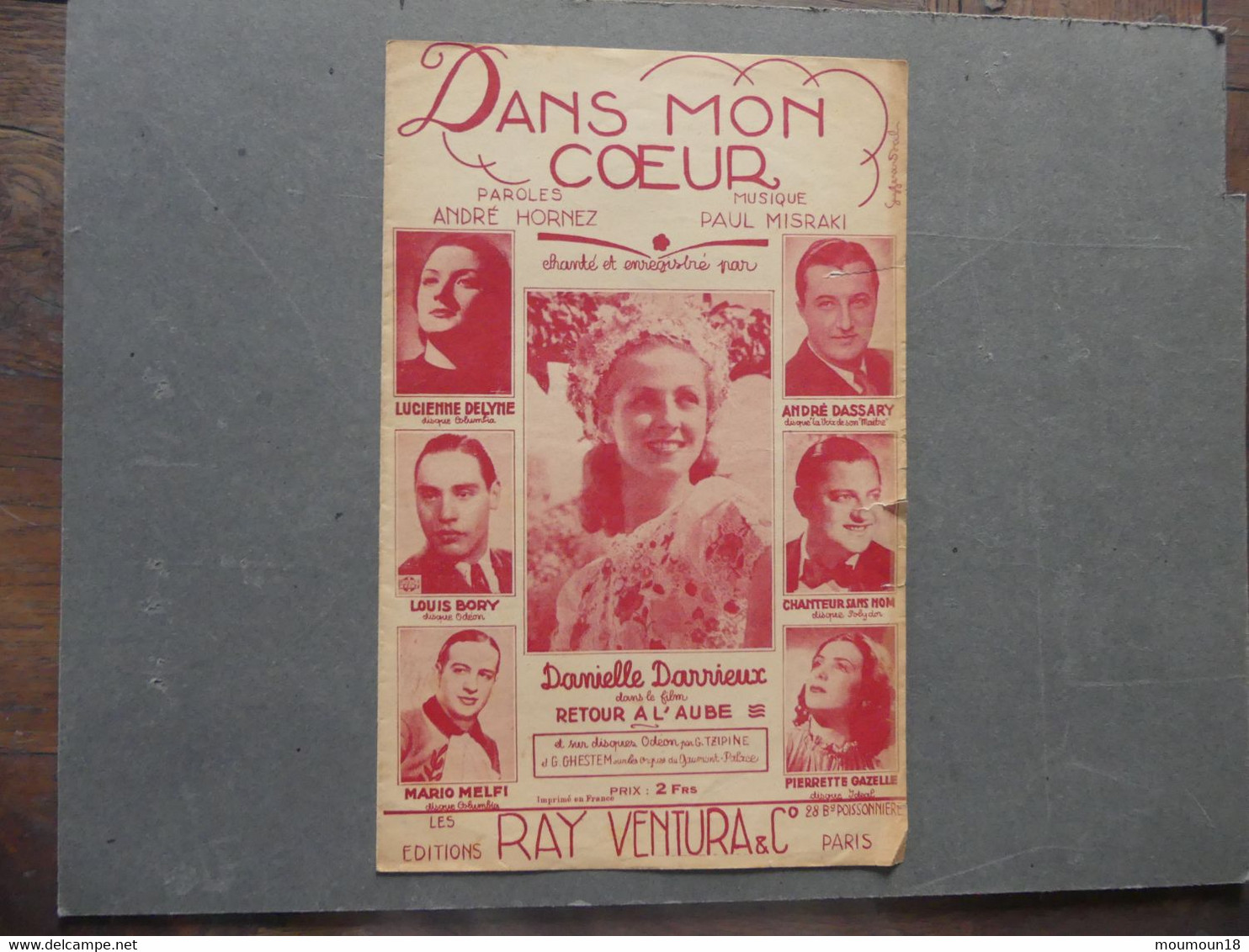 Dans Mon Coeur Hornez Misraki Danièle Darrieux Film Retour à L'Aube Ray Ventura - Componisten Van Filmmuziek