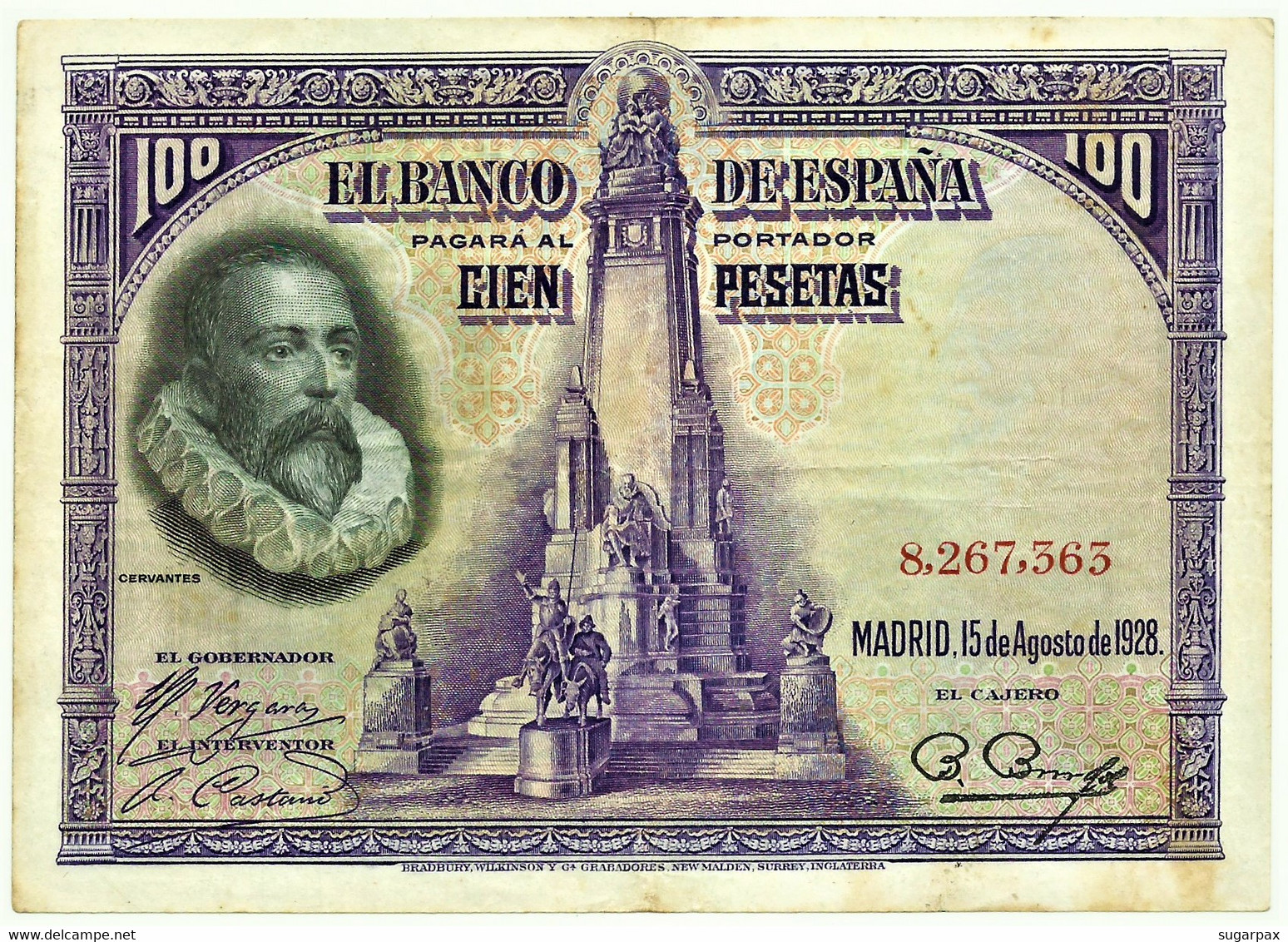 ESPAÑA - 100 Pesetas - 15.08.1928 - Pick 76.b - WITHOUT Serie - Cervantes - Kingdom - 100 Pesetas