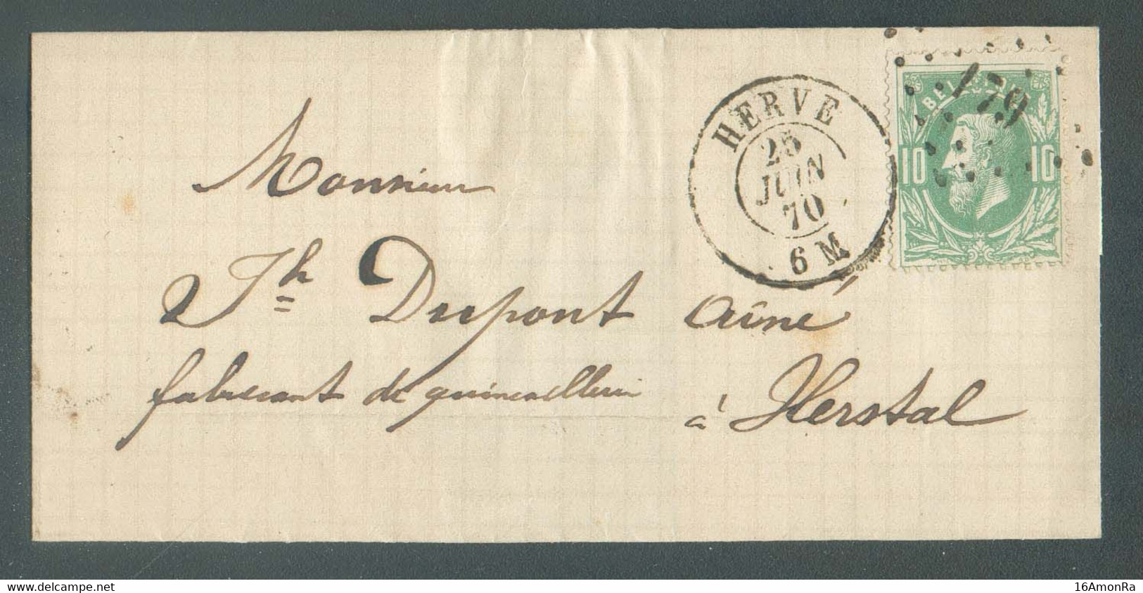 N°30 Obl. LP.179 Sur Lettre De HERVE le 25 Juin 1870 Vers Herstal. - 19062 - 1869-1883 Léopold II