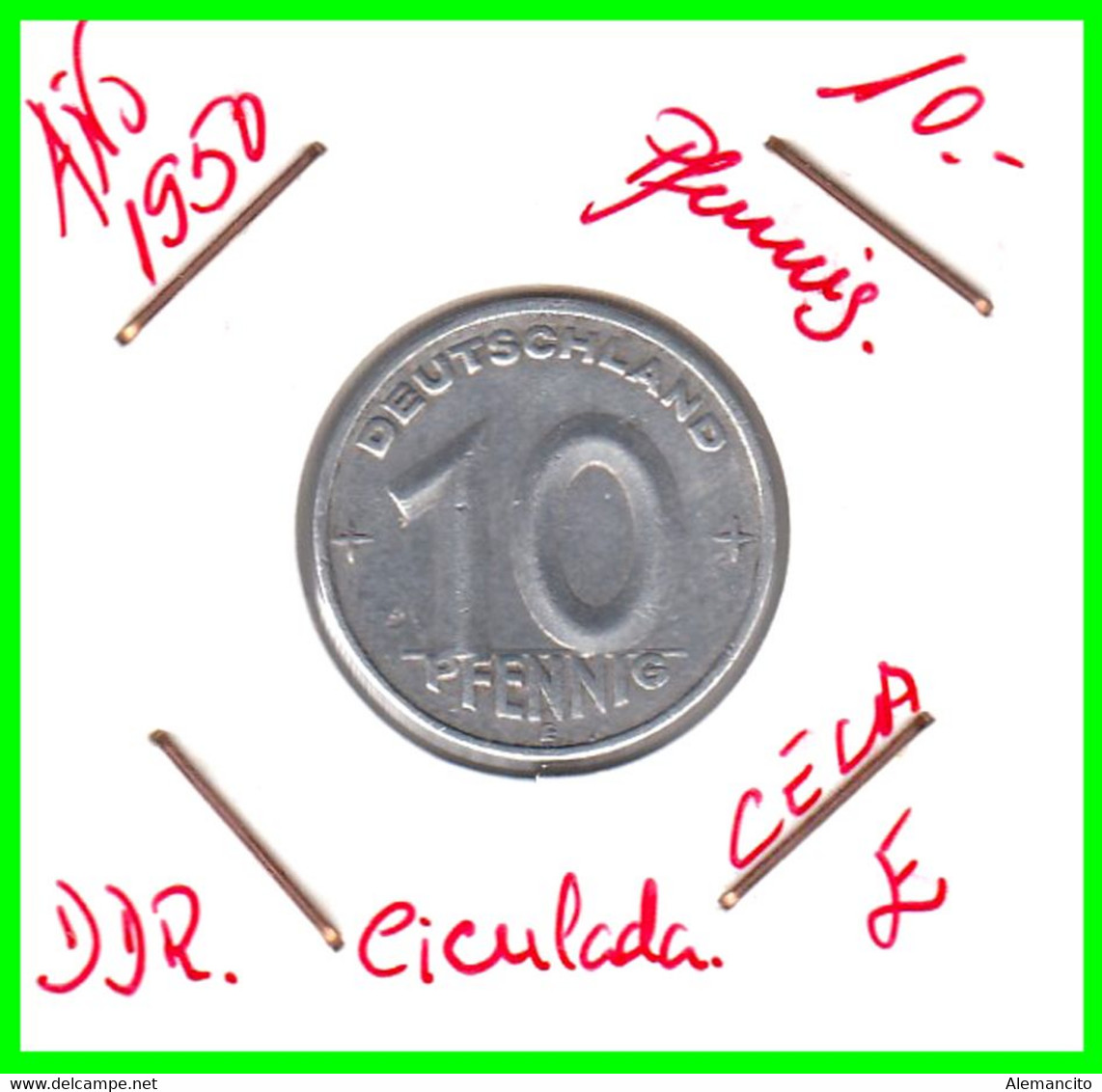 ( GERMANY ) AÑO 1950 REPUBLICA DEMOCRATICA DE ALEMANIA ( DDR ) MONEDAS DE 10 PFENNING  CECA-A - 10 Pfennig