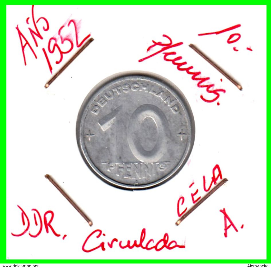 ( GERMANY ) AÑO 1952 REPUBLICA DEMOCRATICA DE ALEMANIA ( DDR ) MONEDAS DE 10 PFENNING  CECA-A - 10 Pfennig