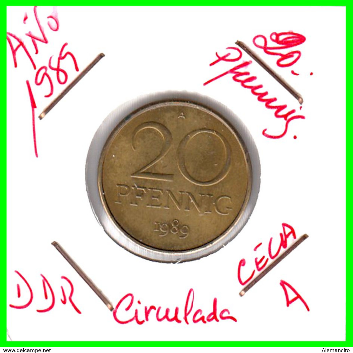 ( GERMANY ) AÑO 1989 REPUBLICA DEMOCRATICA DE ALEMANIA ( DDR ) MONEDAS DE 20 PFENNING CECA-A - 20 Pfennig