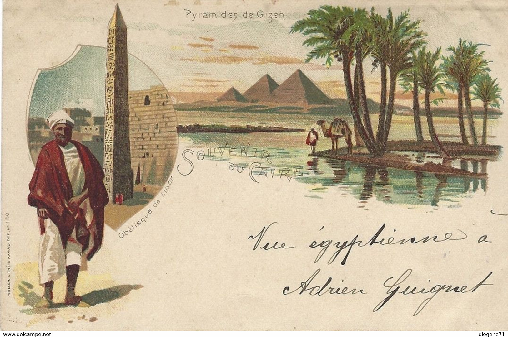 Souvenir Du Caire Pyramides De Gizeh Obélisque De Luxor Lithographie Müller Et Trüb Aarau - Pyramids