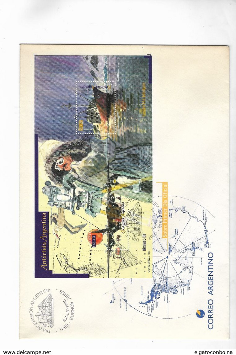 ARGENTINA 1995 ANTARCTIC EXPLORATION SOUVENIR SHEET FDC FIRST DAY COVER - Usados