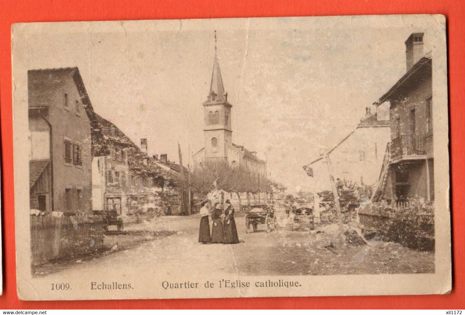 ZHM-23  Echallens Quartier De L'Eglise Catholique. ANIME  Circulé 1922 Vers Paris, Timbre Manque Dénéréaz  ETAT - Échallens