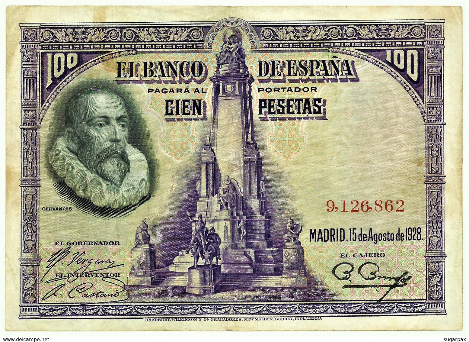 ESPAÑA - 100 Pesetas - 15.08.1928 - Pick 76.b - WITHOUT Serie - Cervantes - Kingdom - 100 Peseten